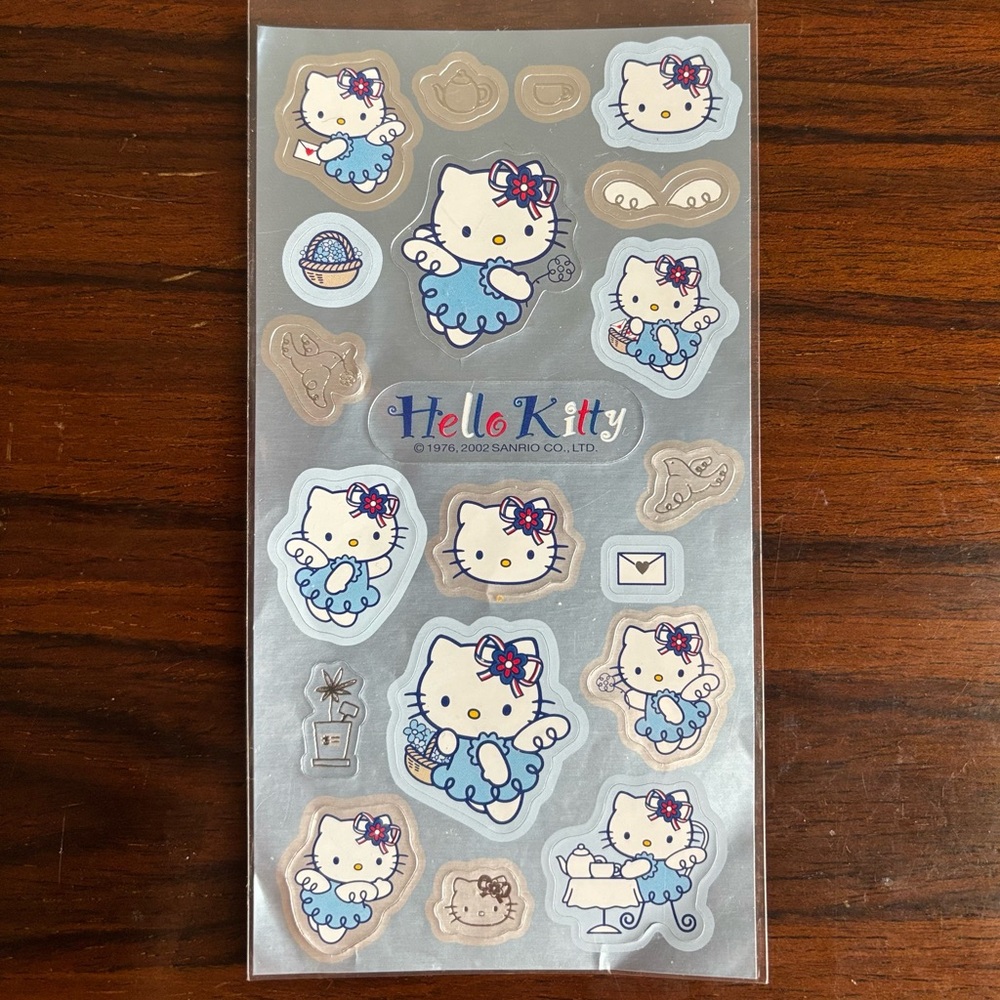 Vintage Sanrio Hello Kitty Blue French Angel Stickers Cafe 2001 Foil Y2K RARE